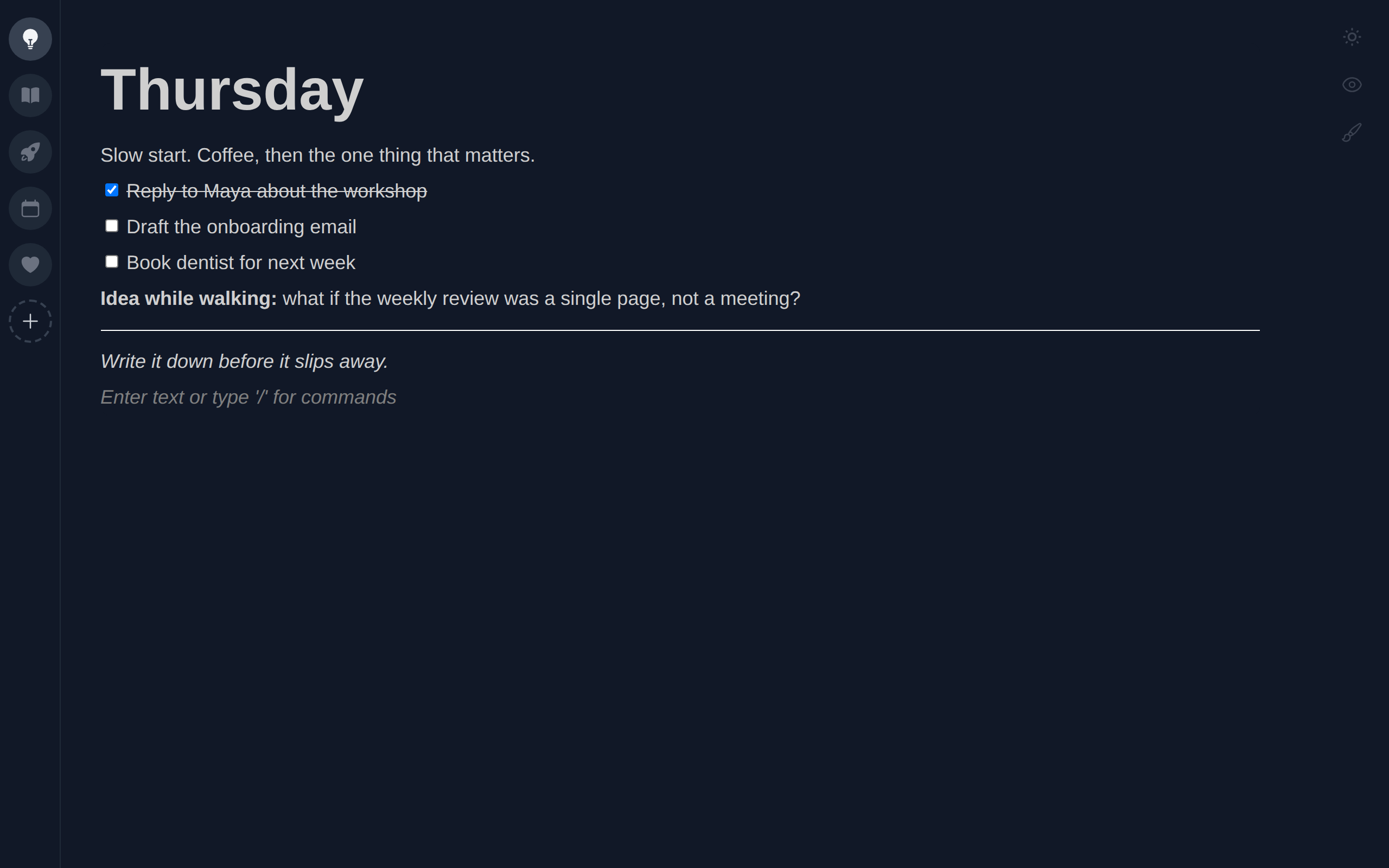 The same note in dark mode